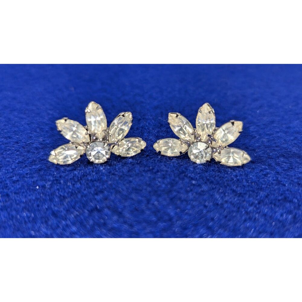 Clear Rhinestone Half Flower Post Earrings